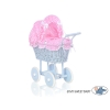 Landau Poussette de Poupée en Osier Rose Bleu à Carreaux