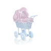 Landau Poussette de Poupée en Osier Rose Bleu Fleurs