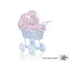 Landau Poussette de Poupée en Osier Rose Bleu Fleurs