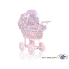 Landau Poussette de Poupée en Osier Rose Fleurs Rose Poussiéreux