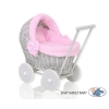 Landau Poussette de Poupée en Osier Rose Gris