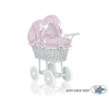 Landau Poussette de Poupée en Osier Rose Gris Fleurs