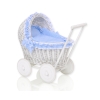 Landau-poussette pour Poupée en Osier Blanc Bleu à Pois