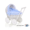 Landau-poussette pour Poupée en Osier Blanc Bleu à Pois
