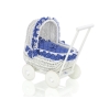 Landau-poussette pour Poupée en Osier Blanc Bleu Marine à Pois