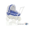 Landau-poussette pour Poupée en Osier Blanc Bleu Marine à Pois