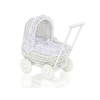 Landau-poussette pour Poupée en Osier Blanc Bleu Marine à Pois