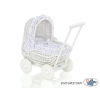 Landau-poussette pour Poupée en Osier Blanc Bleu Marine à Pois
