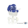 Landau-poussette pour Poupée en Osier Bleu Marine à Pois pour Fille