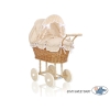 Landau Poussettes Poupée en Osier Naturel Blanc Beige à Pois