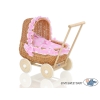 Landau Poussettes Poupée en Osier Naturel Rose à Pois