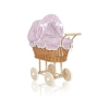 Landau Poussettes Poupée en Osier Naturel Rose Fleurs