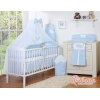 Linge de Lit Bébé Parure 11 pcs  Moustiquaire Bleu Fleurs Cœurs