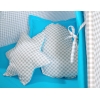 Méga Set: Tipi pour Enfant avec Tapis de Sol et Oreillers + Plumes Gris Turquoise à Carreaux