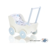 Poussette de Poupée en Bois  Blanc Bleu