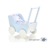 Poussette de Poupée en Bois  Blanc Bleu
