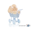 Poussette de Poupée en Osier avec Ensemble de Linge de Lit Blanc Beige Bleu à Pois