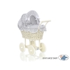Poussette de Poupée en Osier avec Ensemble de Linge de Lit Blanc Gris à Pois