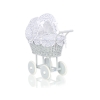 Poussette de Poupée en Osier avec Ensemble de Linge de Lit Blanc Gris Bleu Marine à Pois