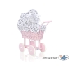 Poussette de Poupée en Osier avec Ensemble de Linge de Lit Blanc Noir à Pois