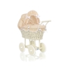 Poussette de Poupée en Osier avec Ensemble de Linge de Lit Crème Blanc Beige à Pois