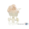 Poussette de Poupée en Osier avec Ensemble de Linge de Lit Crème Blanc Beige à Pois