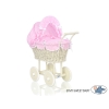 Poussette de Poupée en Osier avec Ensemble de Linge de Lit Crème Rose Blanc à Pois