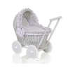 Poussette de Poupée en Osier avec Ensemble de Linge de Lit Gris