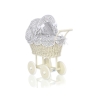Poussette de Poupée en Osier avec Ensemble de Linge de Lit Gris à Carreaux