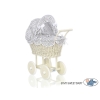 Poussette de Poupée en Osier avec Ensemble de Linge de Lit Gris à Carreaux