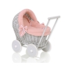Poussette de Poupée en Osier avec Ensemble de Linge de Lit Gris Rose Poussiéreux