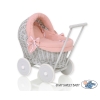 Poussette de Poupée en Osier avec Ensemble de Linge de Lit Gris Rose Poussiéreux
