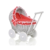 Poussette de Poupée en Osier avec Ensemble de Linge de Lit Gris Rouge à Pois