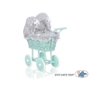 Poussette de Poupée en Osier avec Ensemble de Linge de Lit Menthe Blanc Gris à Pois