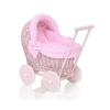 Poussette de Poupée en Osier avec Ensemble de Linge de Lit Rose à Pois
