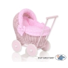 Poussette de Poupée en Osier avec Ensemble de Linge de Lit Rose à Pois