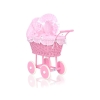 Poussette de Poupée en Osier avec Ensemble de Linge de Lit Rose à Pois