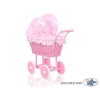 Poussette de Poupée en Osier avec Ensemble de Linge de Lit Rose à Pois