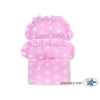 Poussette de Poupée en Osier avec Ensemble de Linge de Lit Rose à Pois Rose Poussiéreux