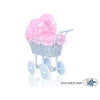 Poussette de Poupée en Osier avec Ensemble de Linge de Lit Rose Bleu à Carreaux