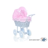 Poussette de Poupée en Osier avec Ensemble de Linge de Lit Rose Bleu à Pois