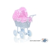 Poussette de Poupée en Osier avec Ensemble de Linge de Lit Rose Bleu à Pois