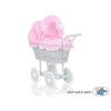 Poussette de Poupée en Osier avec Ensemble de Linge de Lit Rose Gris à Carreaux