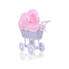 Poussette de Poupée en Osier avec Textile Rose Lila à Carreaux