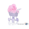 Poussette de Poupée en Osier avec Textile Rose Lila à Carreaux