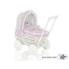 Poussette de Poupée en Osier Blanc avec Linge de Lit à Carreaux Blanc
