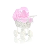 Poussette de Poupée en Osier Blanc avec Linge de Lit à Carreaux Rose Blanc à Pois