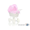 Poussette de Poupée en Osier Blanc avec Linge de Lit à Carreaux Rose Blanc à Pois