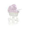 Poussette de Poupée en Osier Blanc avec Linge de Lit à Carreaux Rose Fleurs