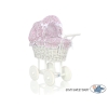 Poussette de Poupée en Osier Blanc avec Linge de Lit à Carreaux Rose Fleurs